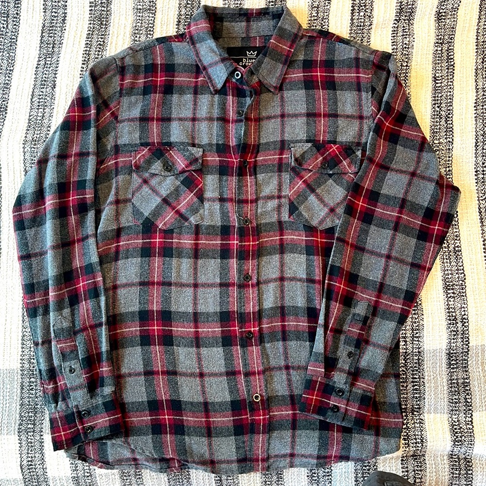 blue crown - red and gray flannel